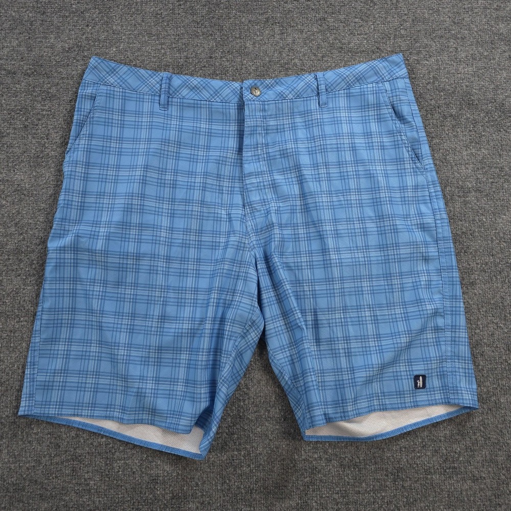 Johnnie O Shorts Mens 38 Blue Plaid Chino 10in Stretch Golf Casual Beach Summer